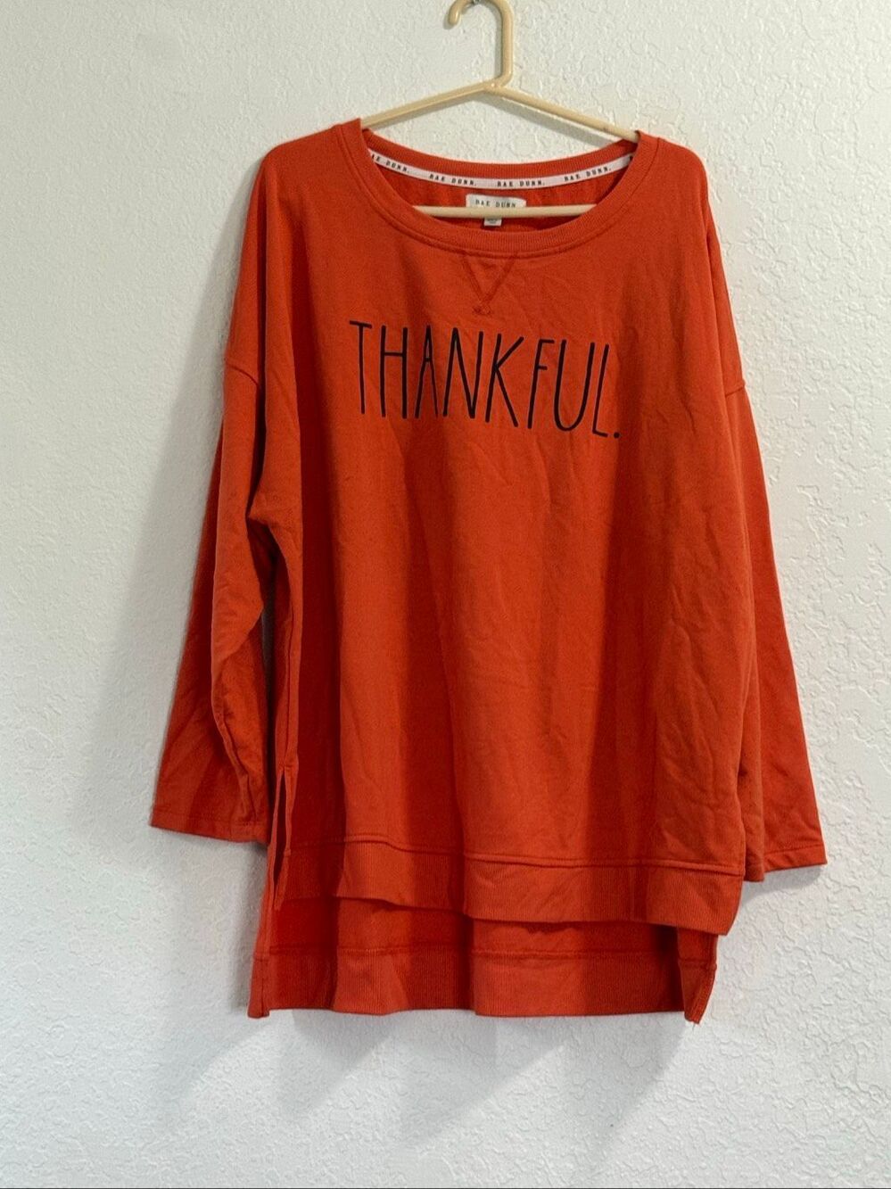 Rae Dunn Top "THANKFUL" ORANGE LT WEIGHT FLEECE tunic 3x thanksgiving